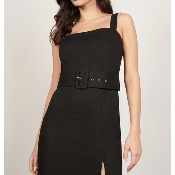 TOBI TO BE HONEST BLACK LINEN MIDI SLIT DRESS - Picture 2 of 4